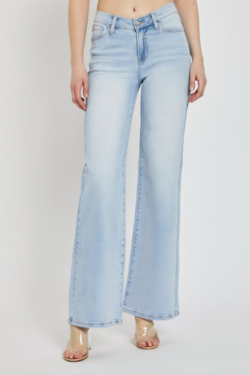 RISEN Wide Leg V Dipped Front Waist Jeans