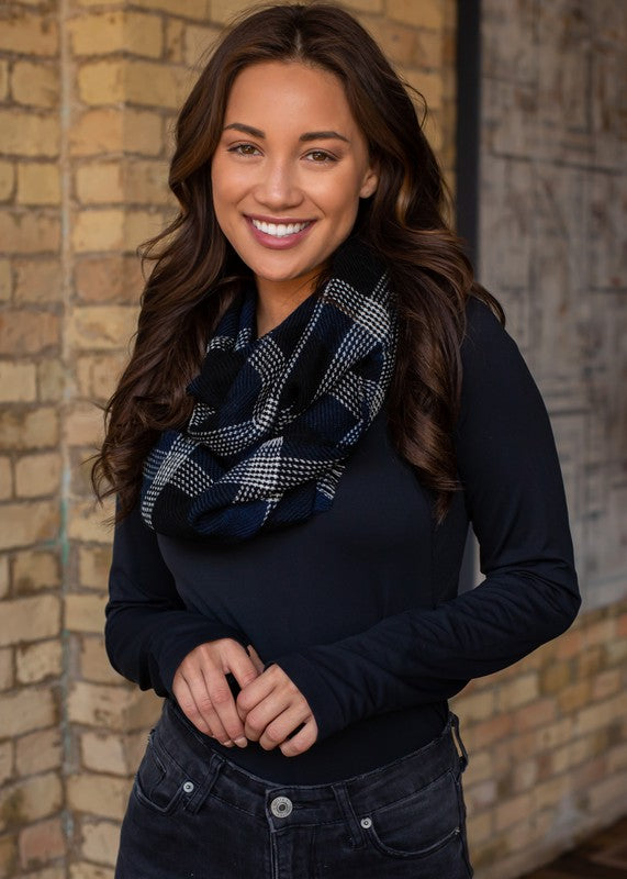 No End In Sight Plaid Infinity Scarf- Black & Navy - Lola Cerina Boutique