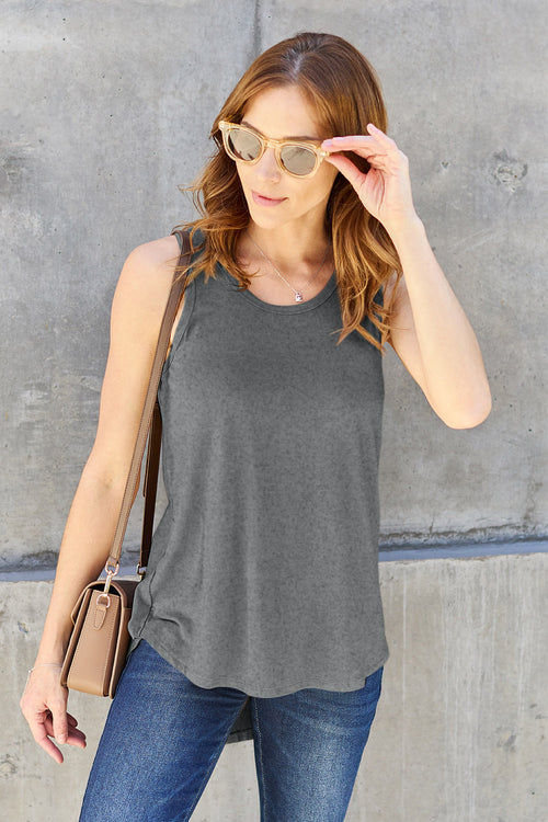 Basic Round Neck Curved Hem Tank | 5 Colors