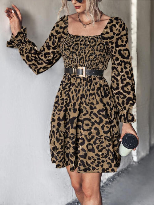 Leopard Smocked Flounce Sleeve Dress | 2 Colors