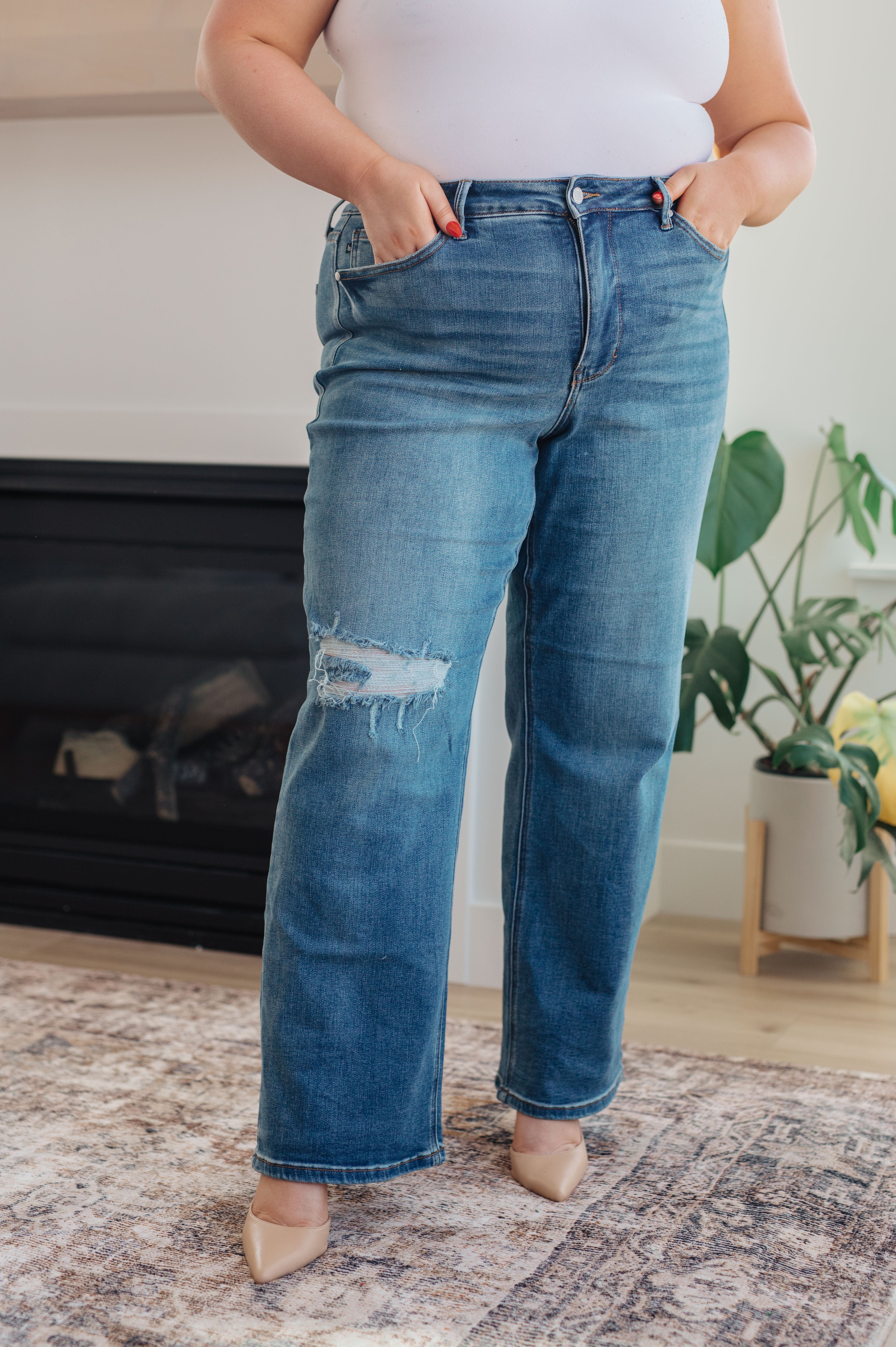 Carrie High Rise Control Top 90's Straight Jeans - Lola Cerina Boutique