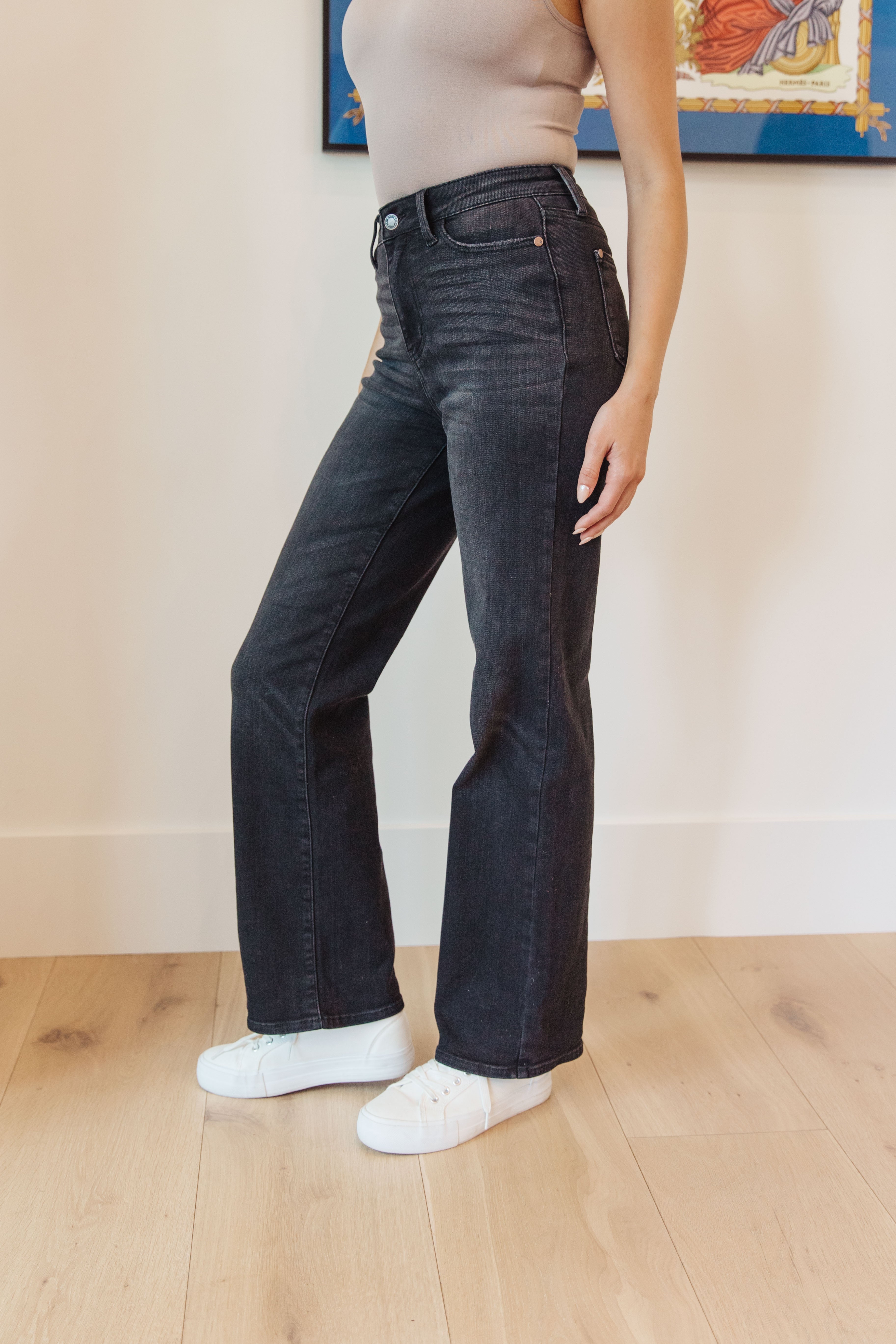 Eleanor High Rise Classic Straight Jeans in Washed Black - Lola Cerina Boutique
