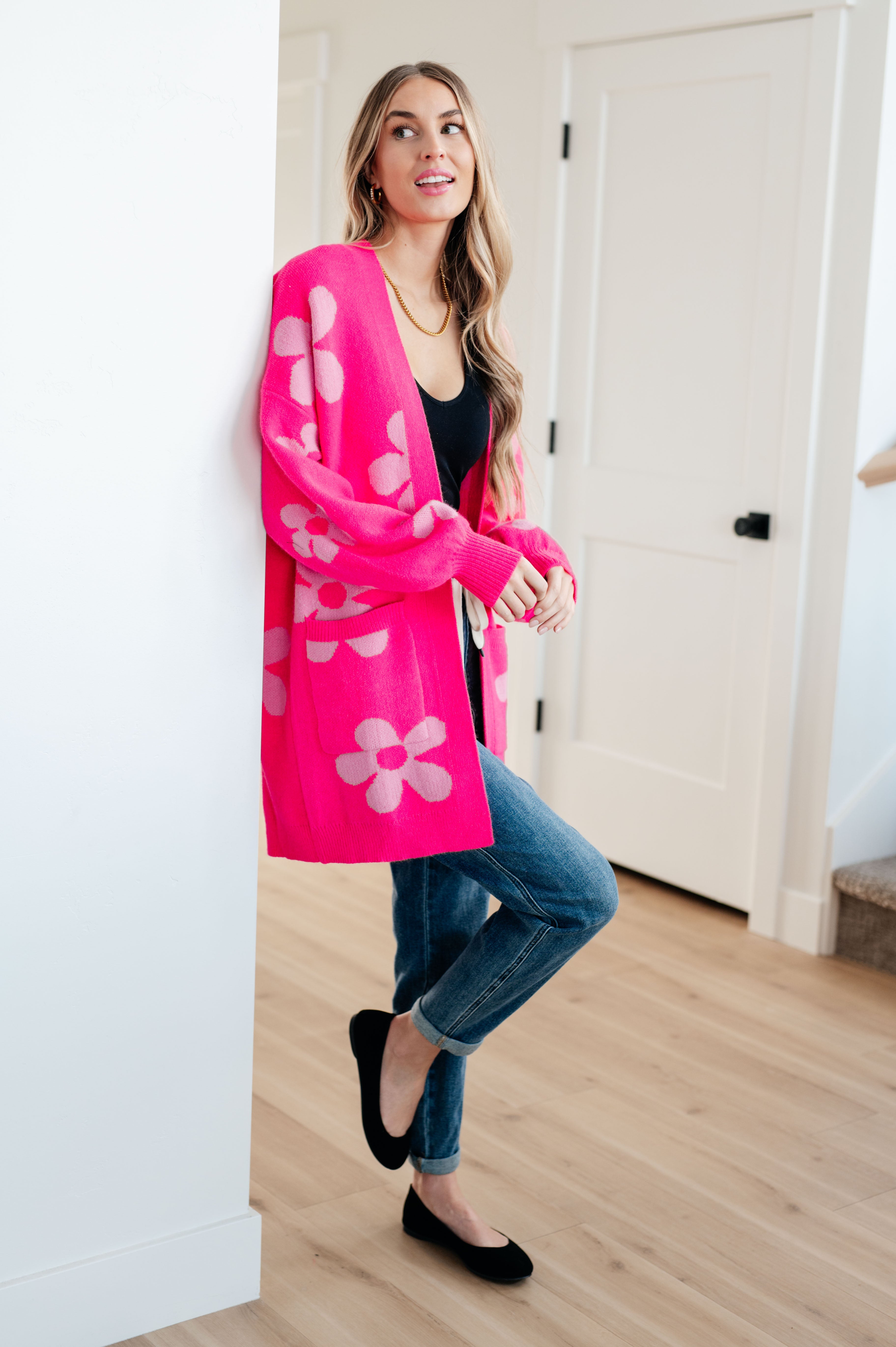 Enough Anyways Floral Cardigan in Pink - Lola Cerina Boutique