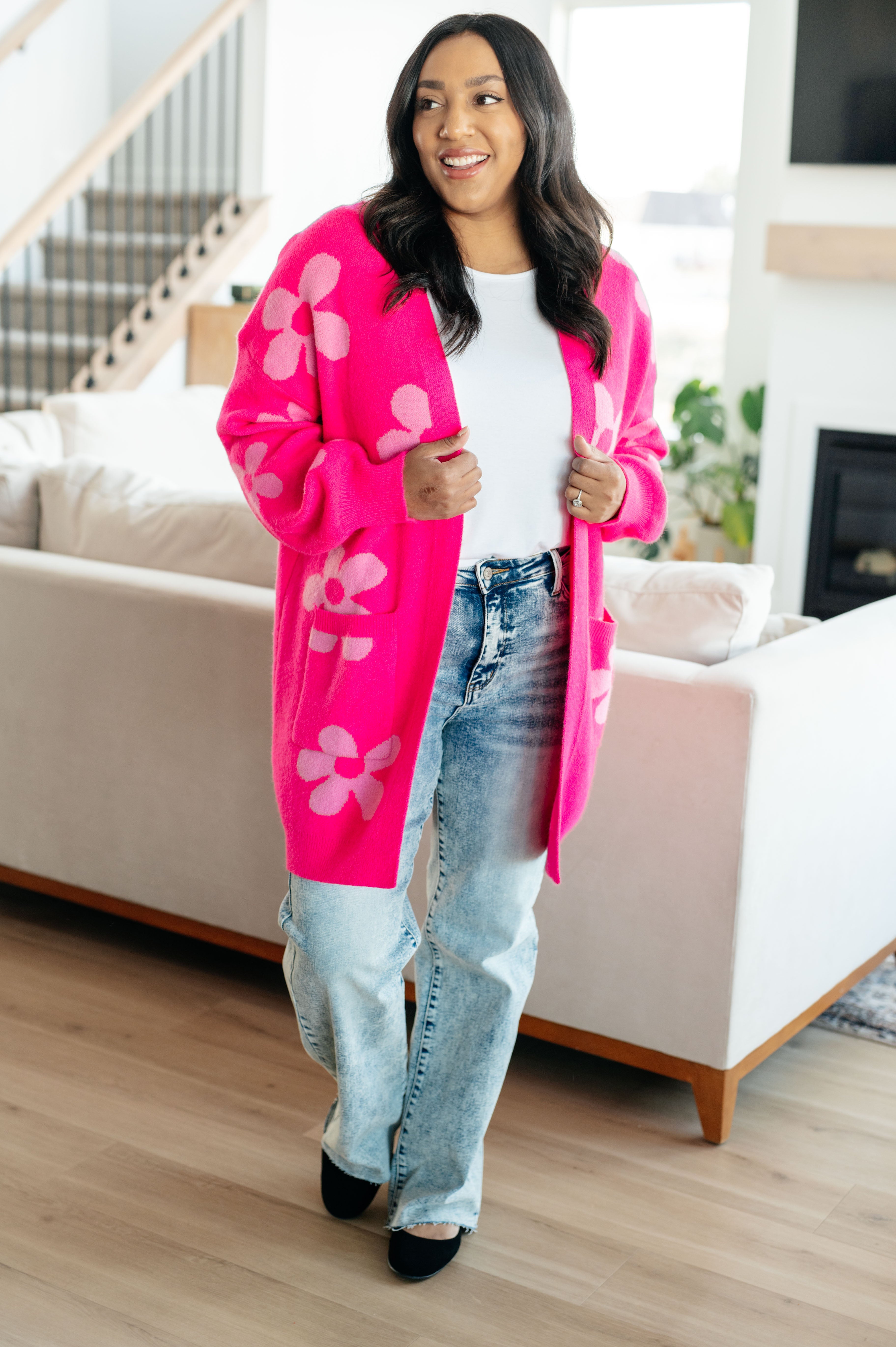 Enough Anyways Floral Cardigan in Pink - Lola Cerina Boutique