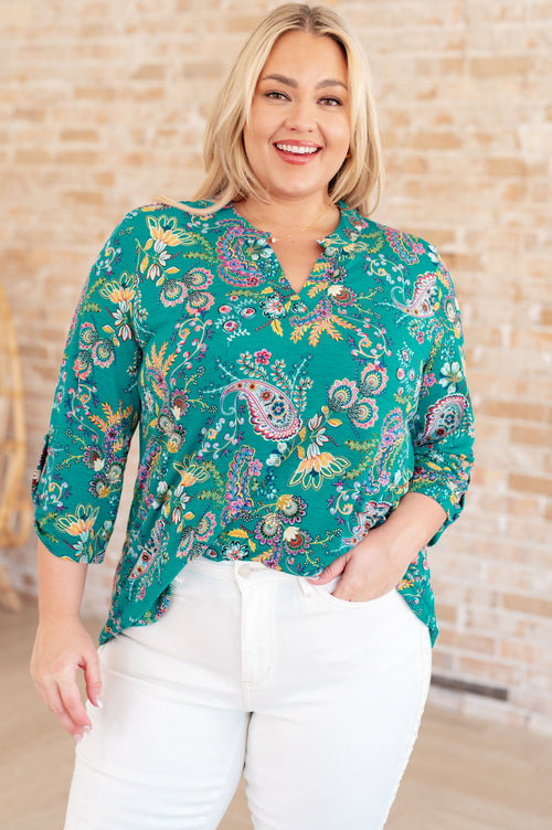 Lizzy Top in Emerald and Purple Paisley - Lola Cerina Boutique