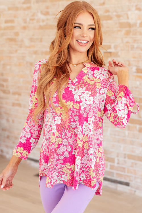 Lizzy Top in Hot Pink and Bubblegum Pink Ditsy Floral - Lola Cerina Boutique