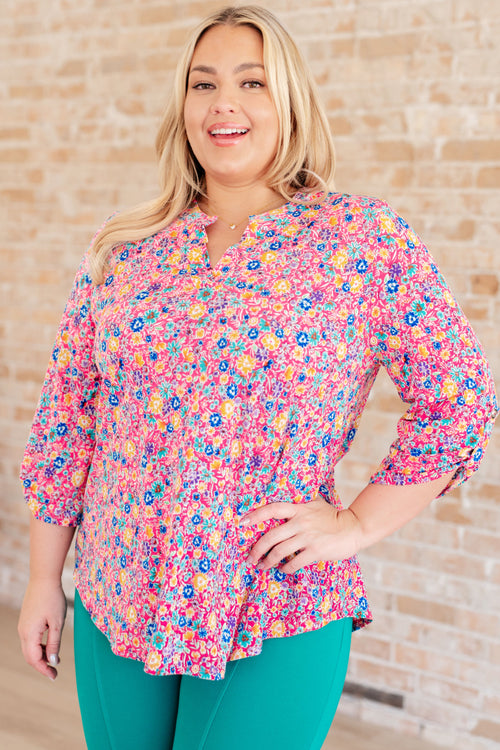 Lizzy Top in Hot Pink and Turquoise Ditsy Floral - Lola Cerina Boutique