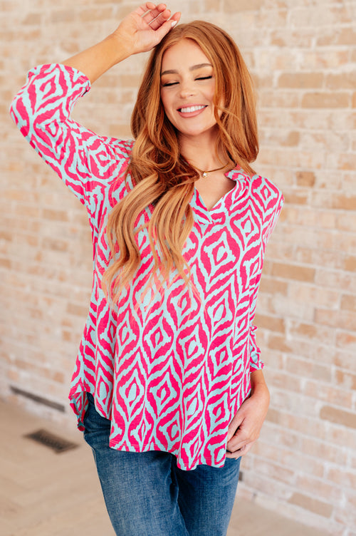 Lizzy Top in Mint and Pink Ikat - Lola Cerina Boutique