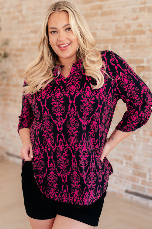 Lizzy Top in Navy and Hot Pink Damask - Lola Cerina Boutique