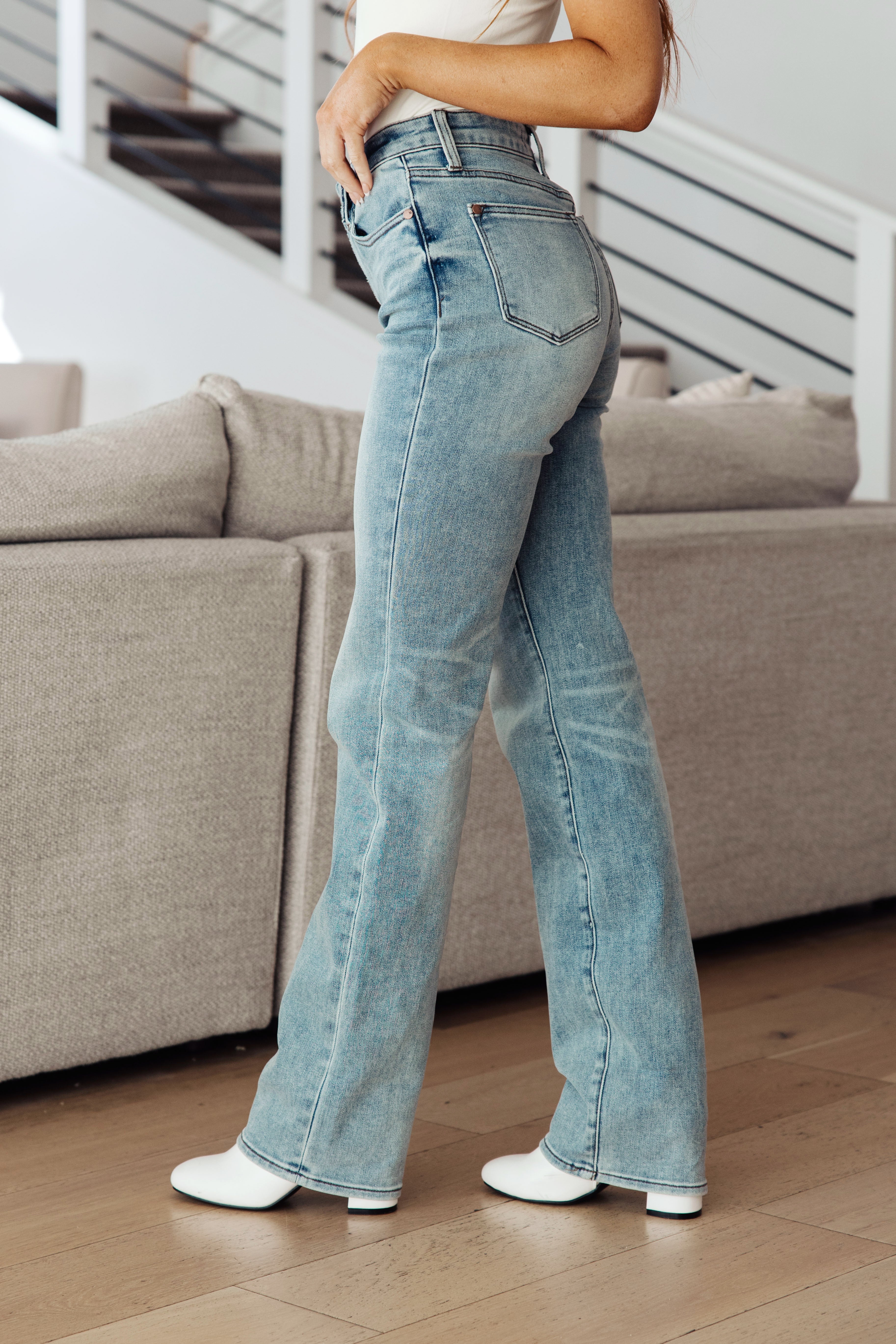 Judy Blue Miranda High Rise Plaid Cuff Vintage Straight Jeans - Lola Cerina Boutique
