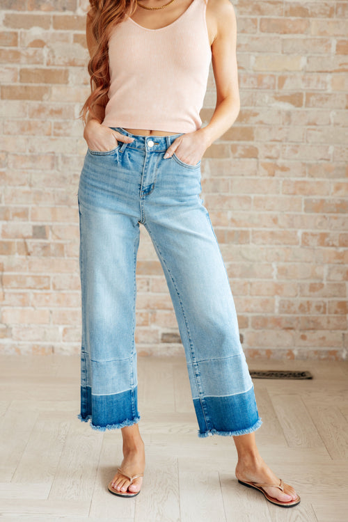 Olivia High Rise Wide Leg Crop Jeans in Medium Wash - Lola Cerina Boutique
