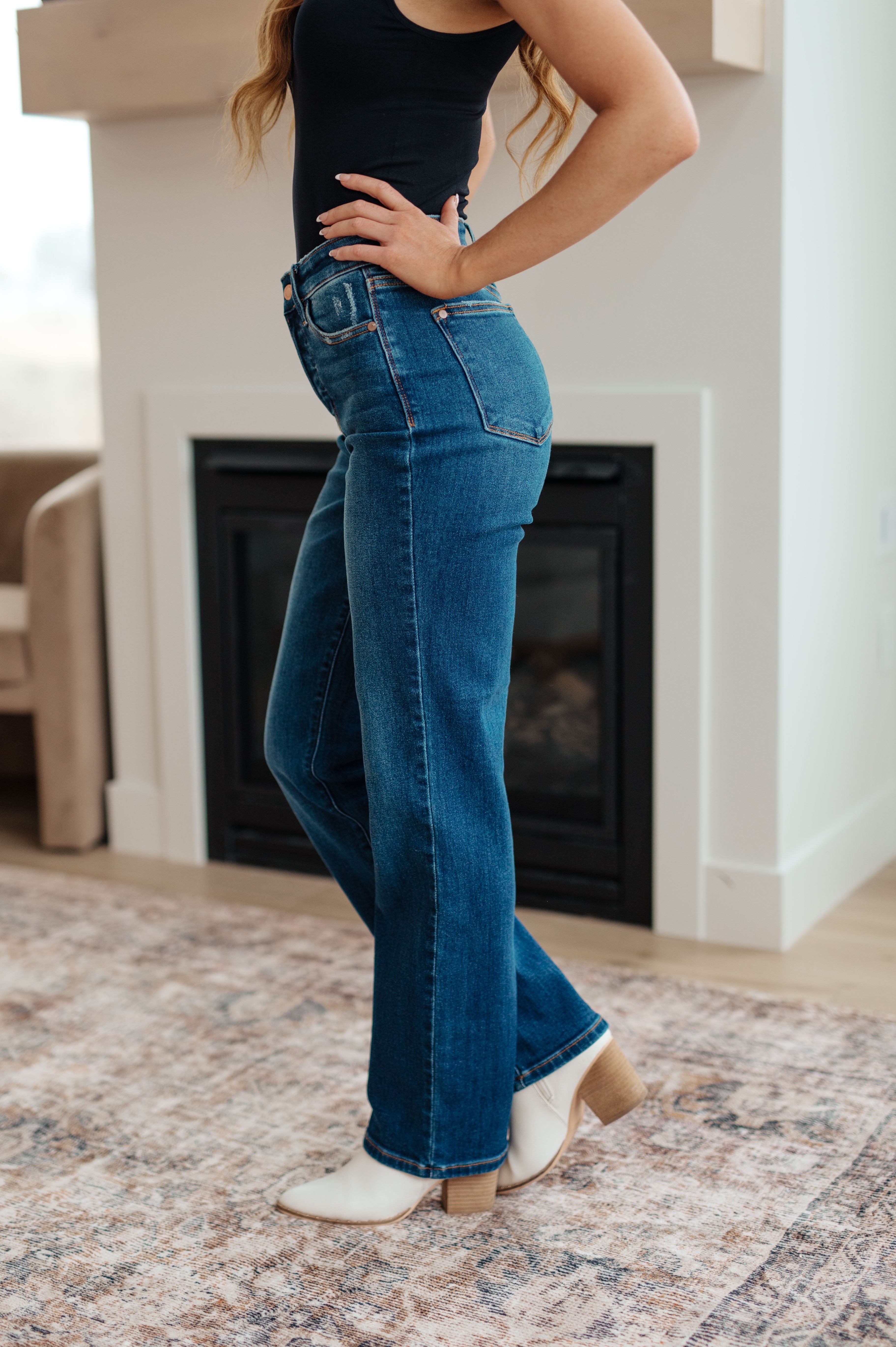 Pippa High Rise Button Fly Straight Jeans - Lola Cerina Boutique