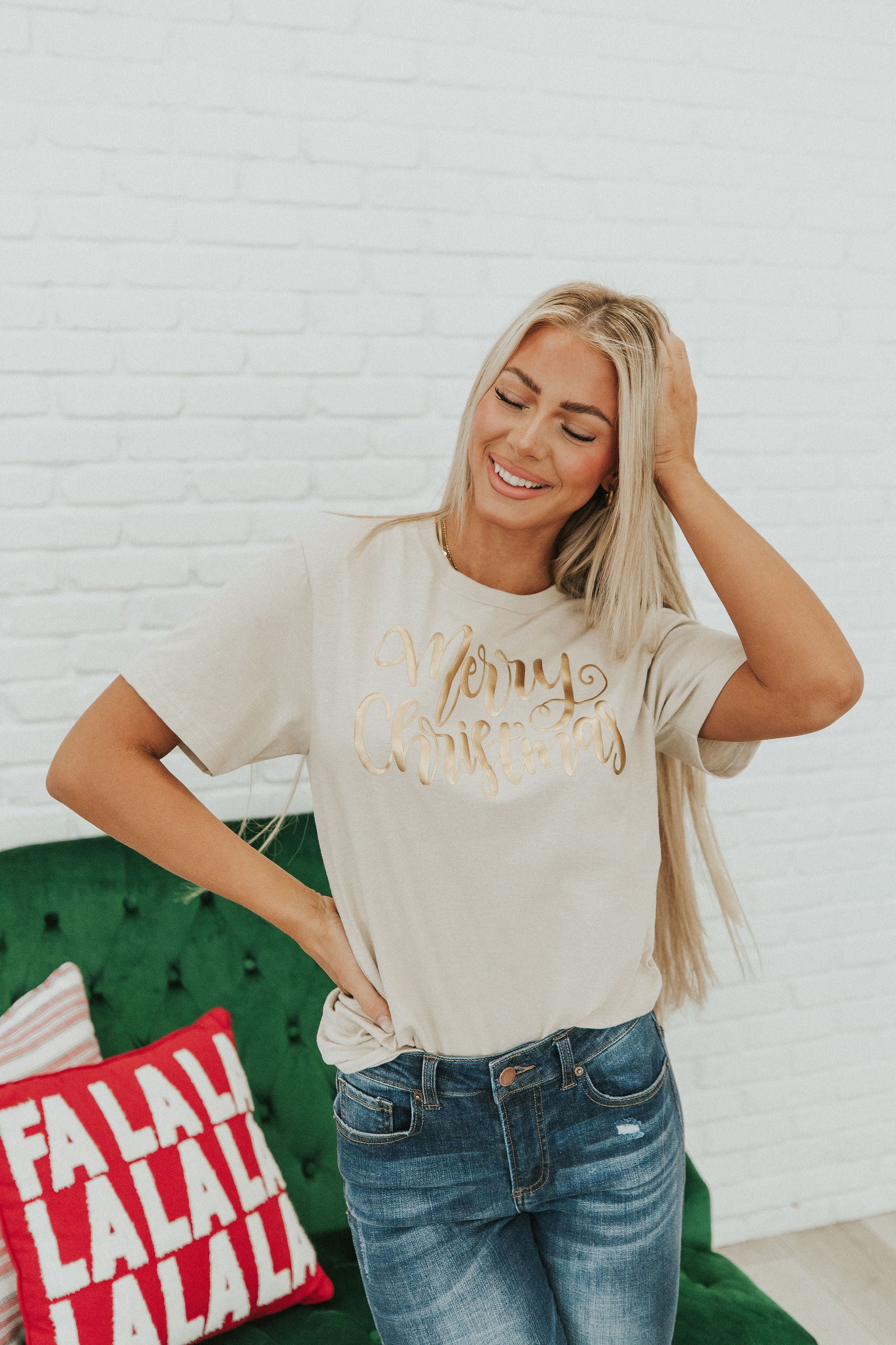 Merry Christmas Gold Foil Graphic Tee - Lola Cerina Boutique