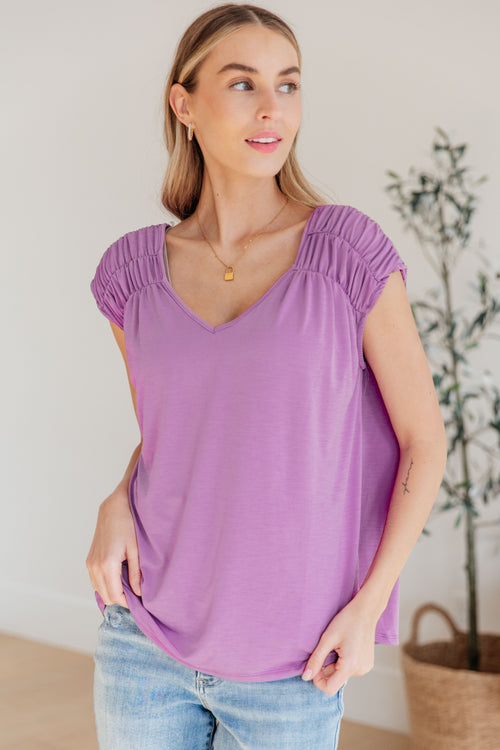 Ruched Cap Sleeve Top in Lavender - Lola Cerina Boutique