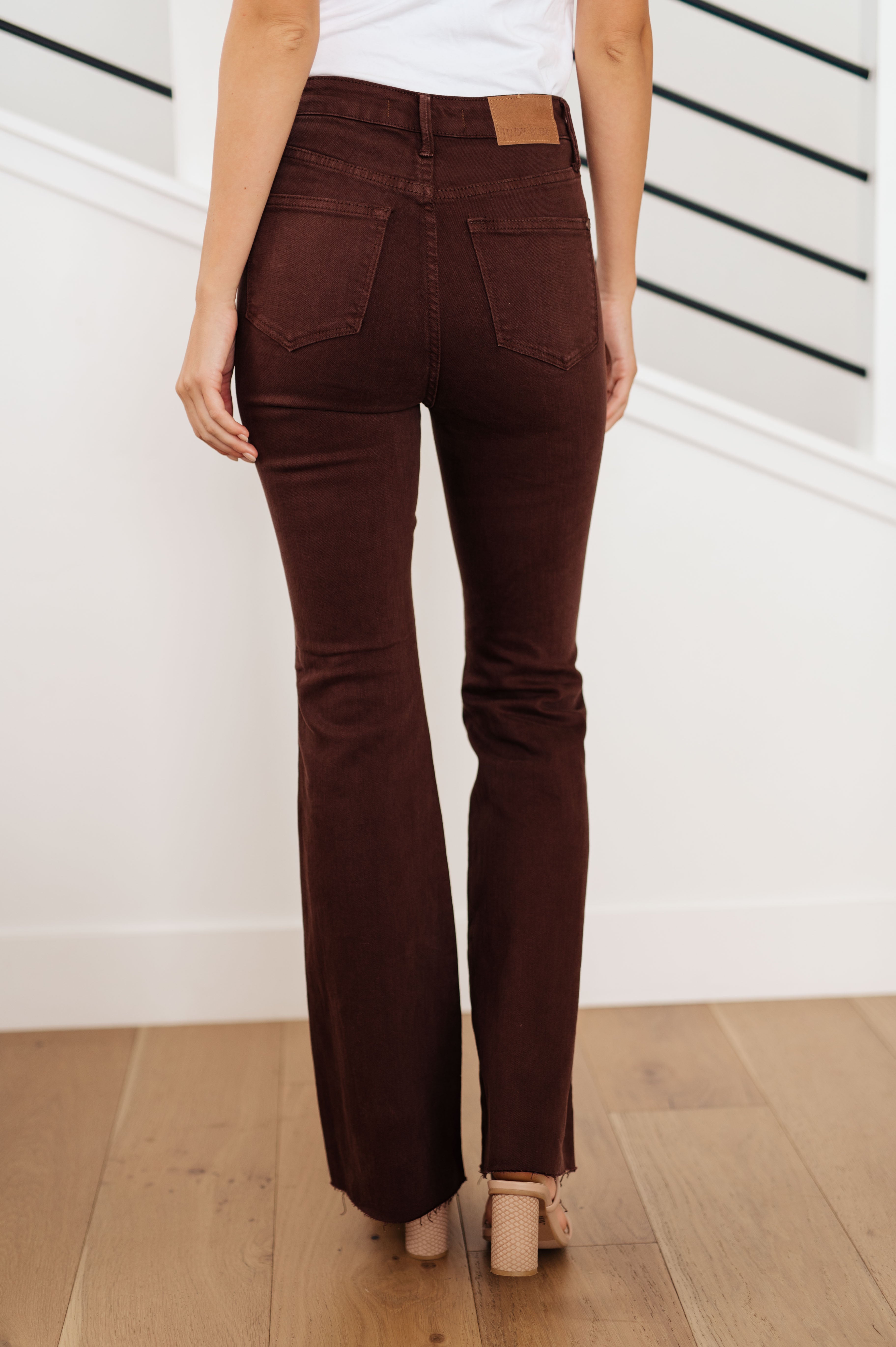 Judy Blue Sienna High Rise Control Top Flare Jeans in Espresso - Lola Cerina Boutique