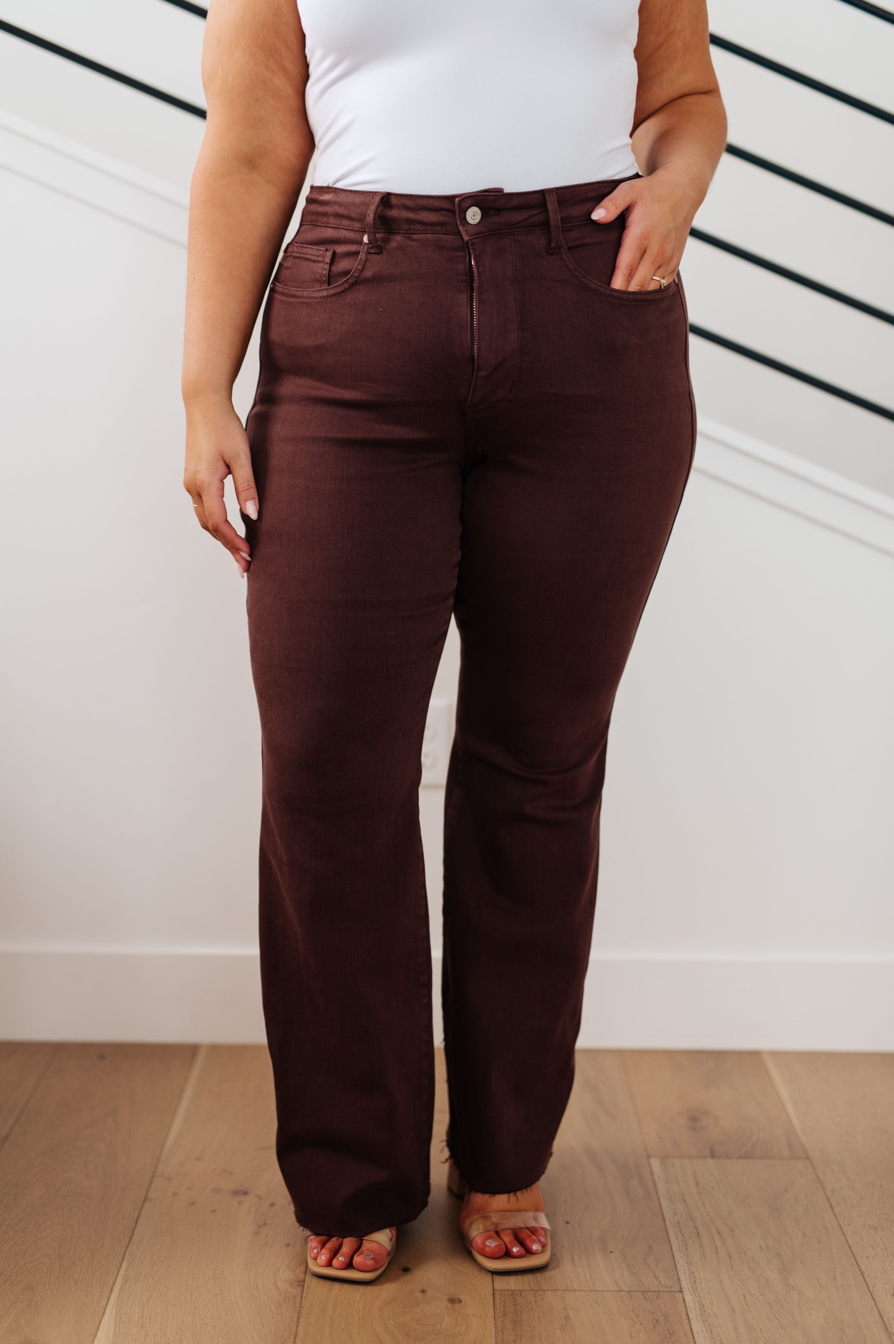 Judy Blue Sienna High Rise Control Top Flare Jeans in Espresso - Lola Cerina Boutique