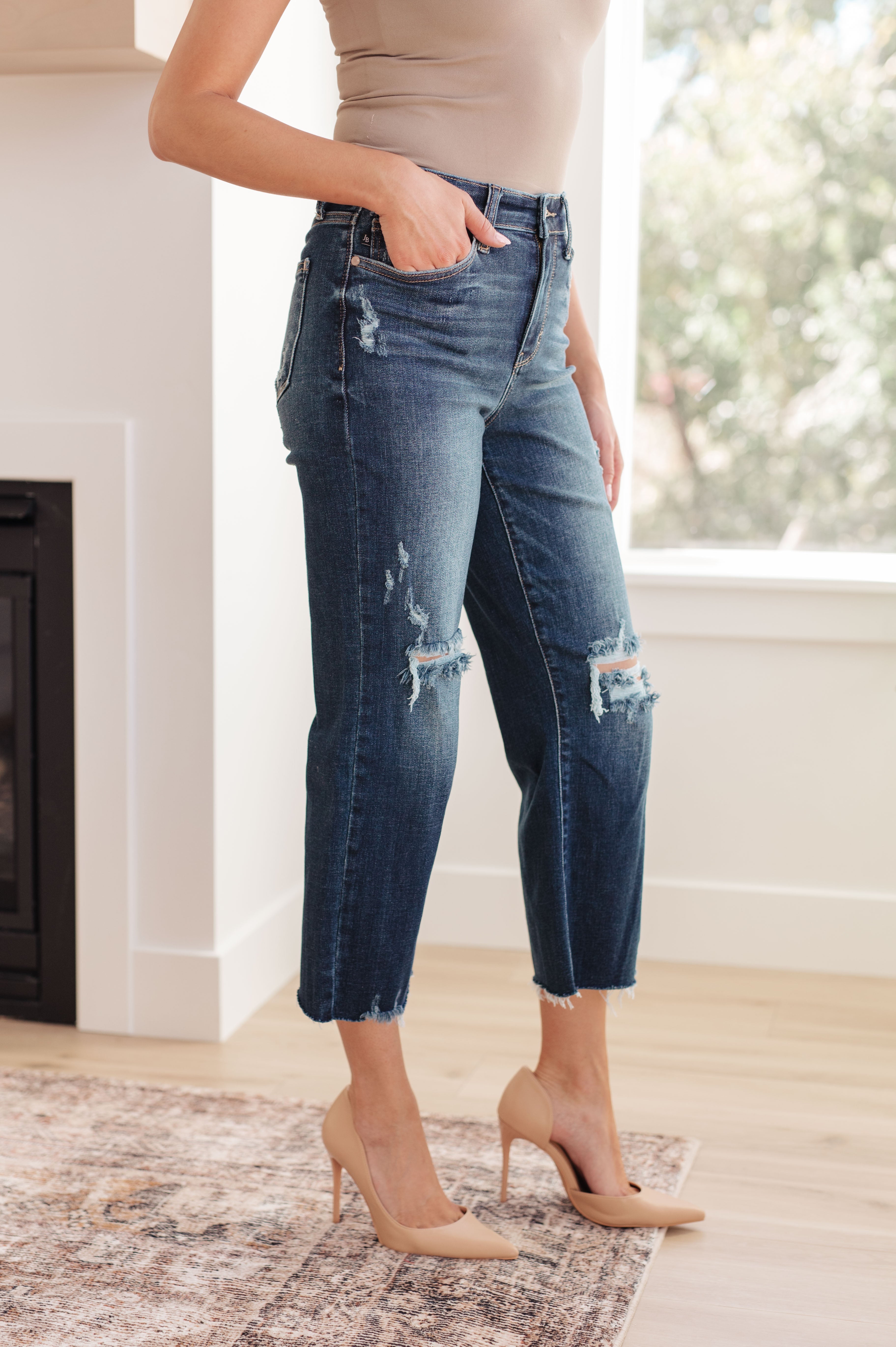 Whitney High Rise Distressed Wide Leg Crop Jeans - Lola Cerina Boutique
