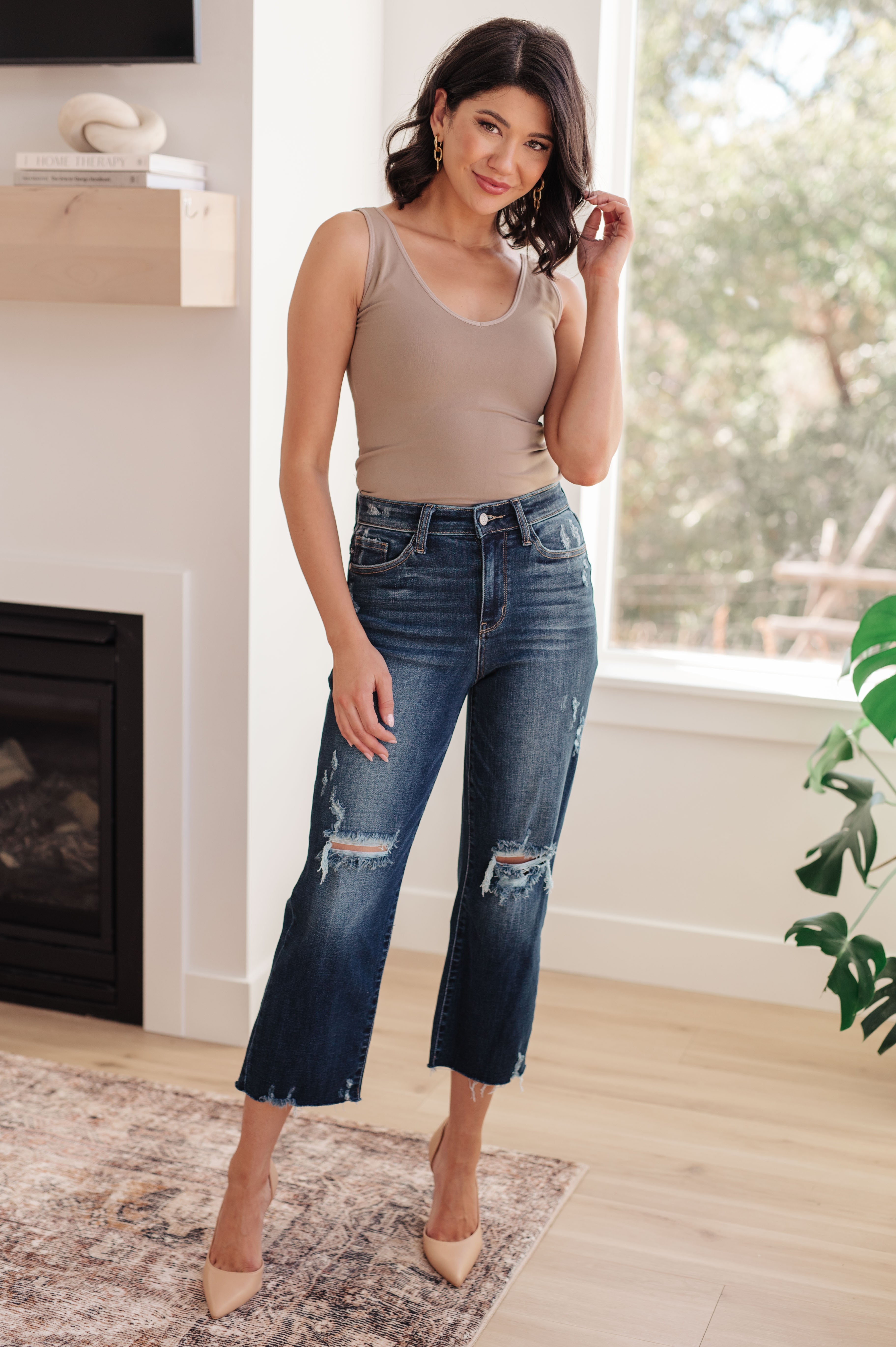 Whitney High Rise Distressed Wide Leg Crop Jeans - Lola Cerina Boutique