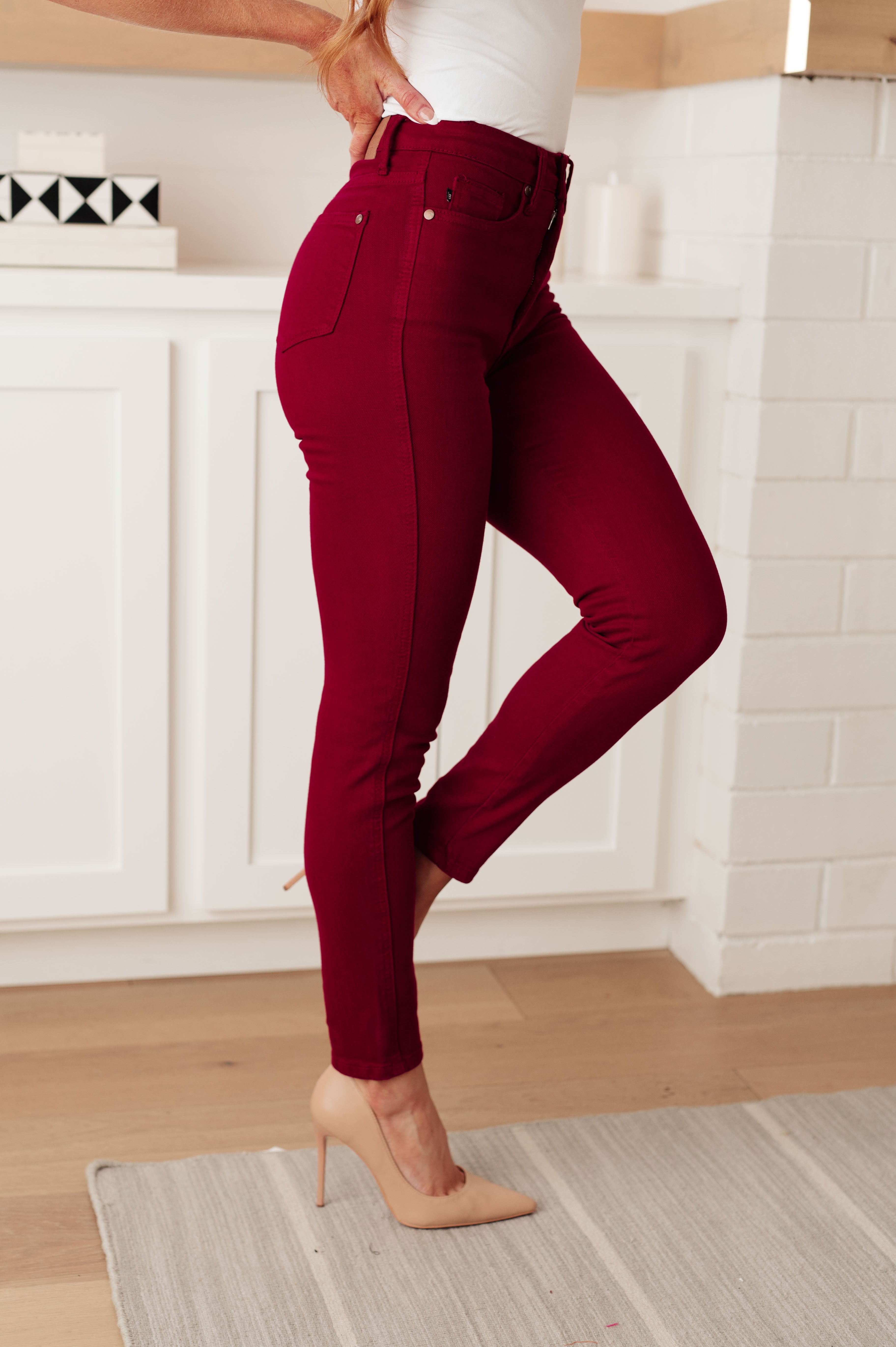 Wanda High Rise Control Top Skinny Jeans Scarlet - Lola Cerina Boutique