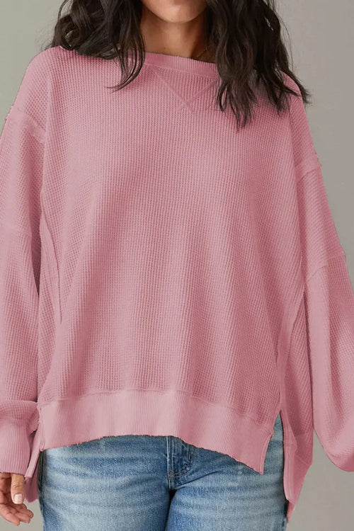 Pretty in Pink Waffle-Knit Long Sleeve Top