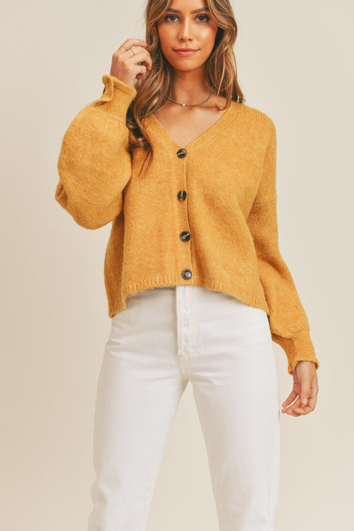 Long Sleeve Button Down Sweater Cardigan in Sunflower