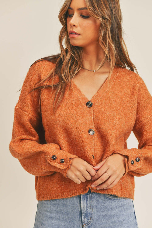 Long Sleeve Button Down Sweater Cardigan in Pumpkin Spice