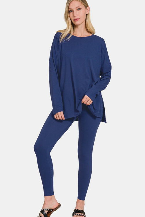 Just Relax Brushed Microfiber Top and Leggings Lounge Set | Navy