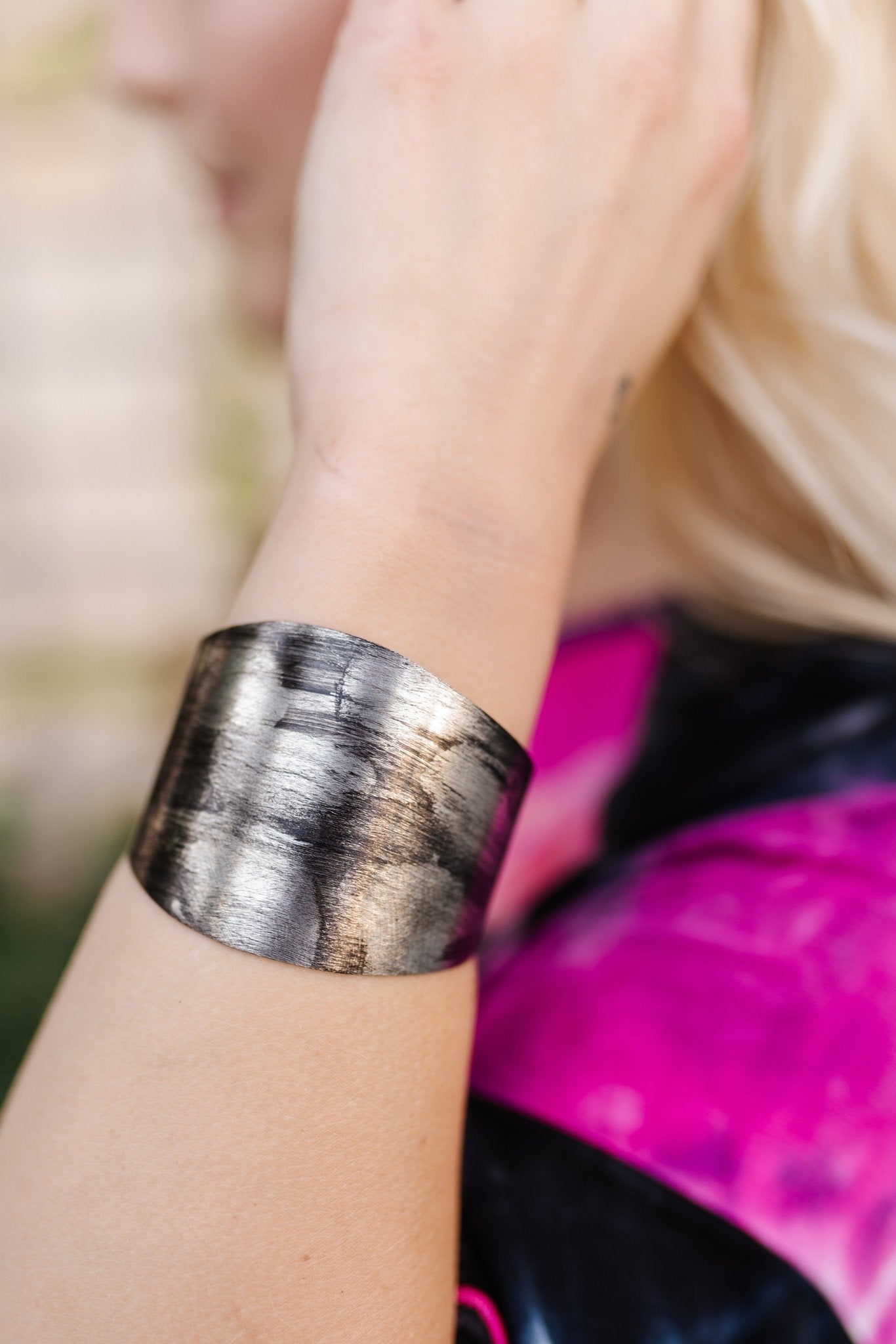 Black and Pewter Brushed Metal Cuff - Lola Cerina Boutique