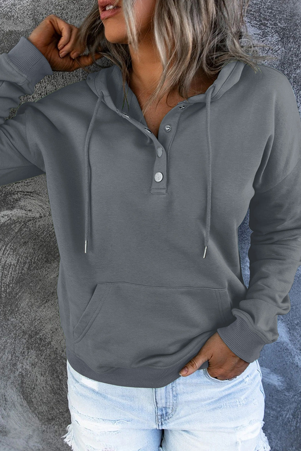 Dropped Shoulder Long Sleeve Hoodie with Pocket | 9 Colors - Lola Cerina Boutique