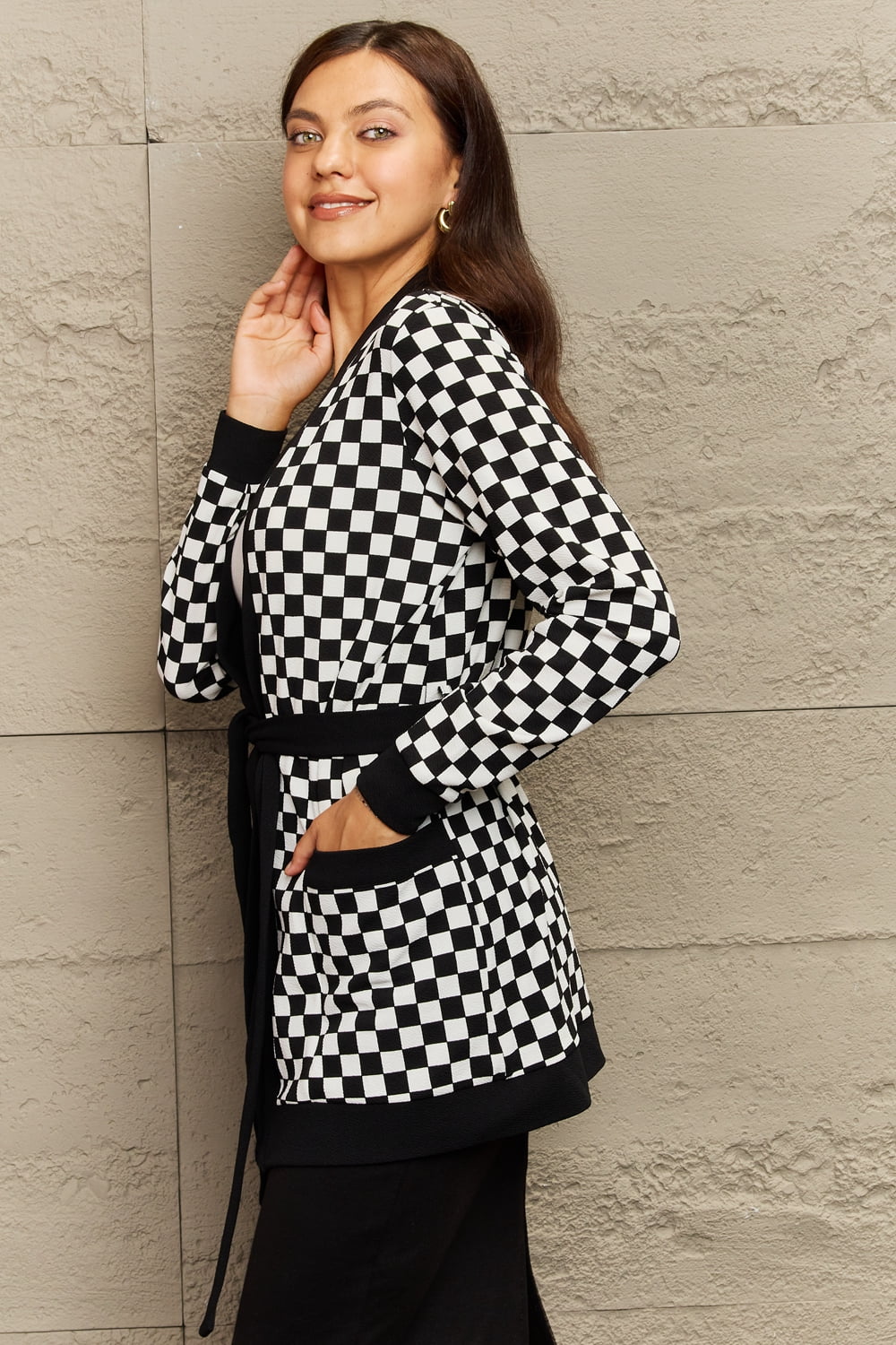 Tie Waist Cardigan | Plaid or Checkered - Lola Cerina Boutique