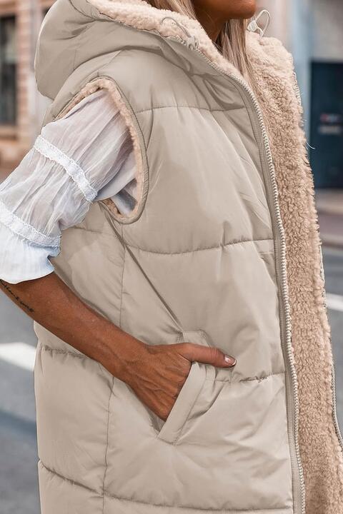 Zip-Up Longline Hooded Vest - Lola Cerina Boutique