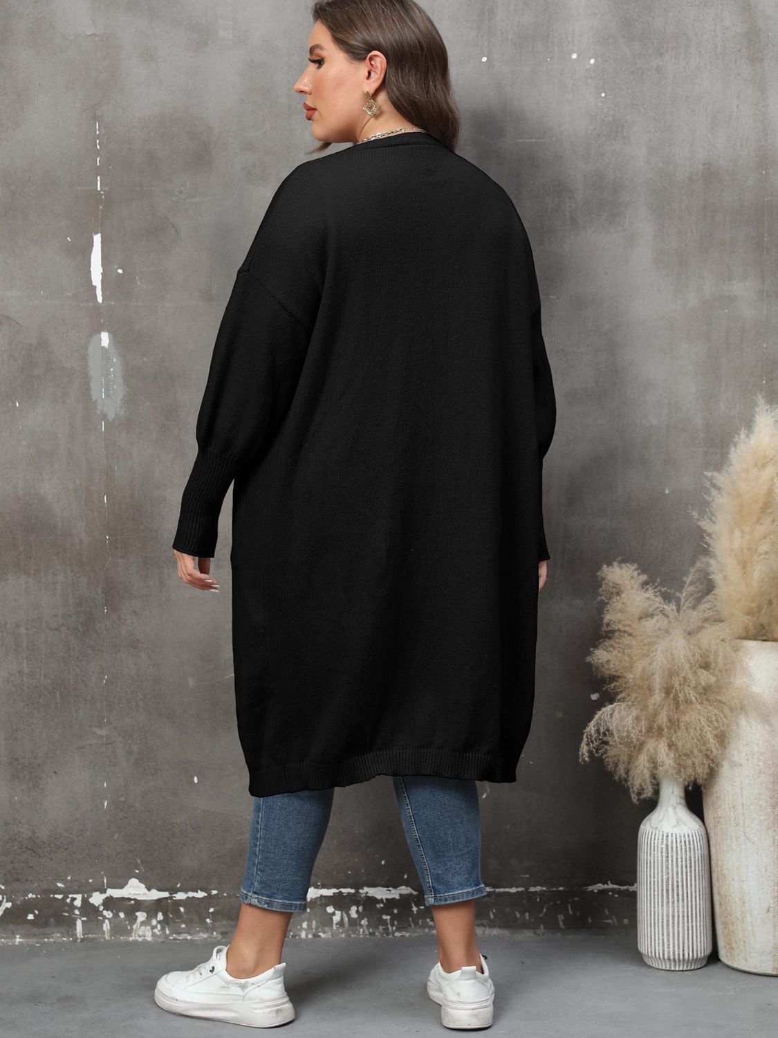 Plus Size Long Sleeve Pocketed Cardigan - Lola Cerina Boutique