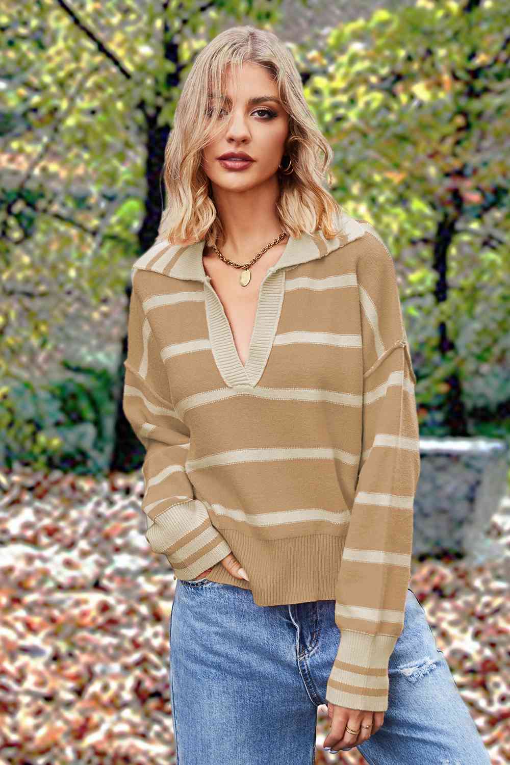 Striped Collared Long Sleeve Sweater | 4 Colors - Lola Cerina Boutique