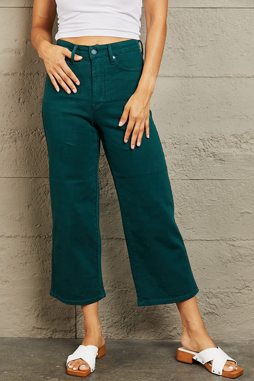Judy Blue Hailey Tummy Control High Waisted Cropped Wide Leg Jeans - Lola Cerina Boutique