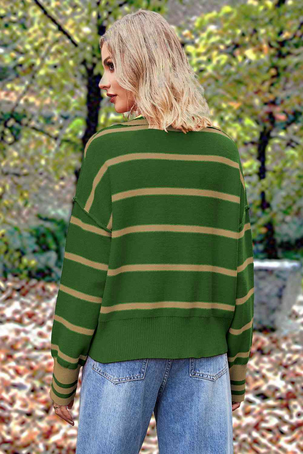 Striped Collared Long Sleeve Sweater | 4 Colors - Lola Cerina Boutique