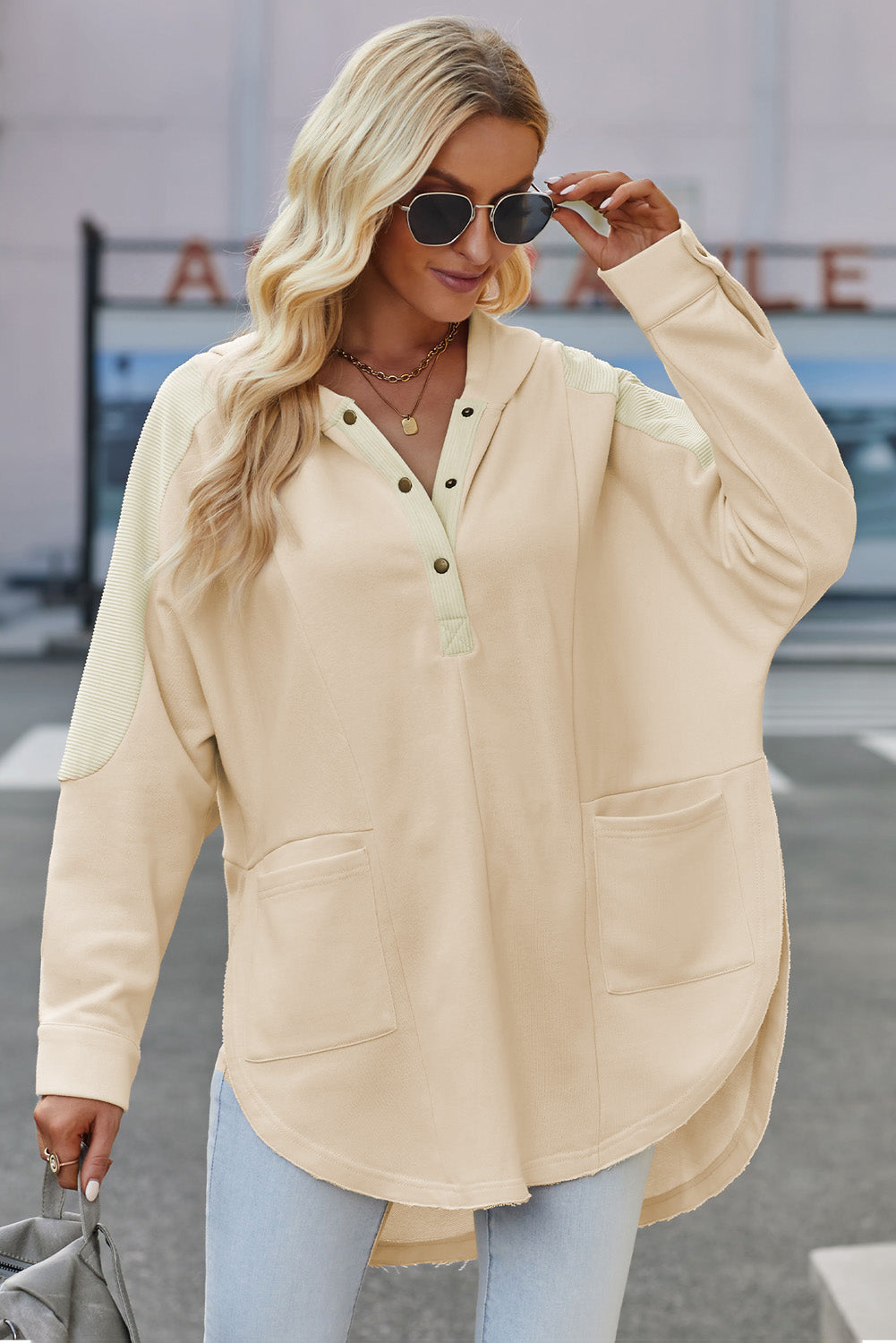 Long Sleeve Buttoned Hoodie with Pockets - Lola Cerina Boutique