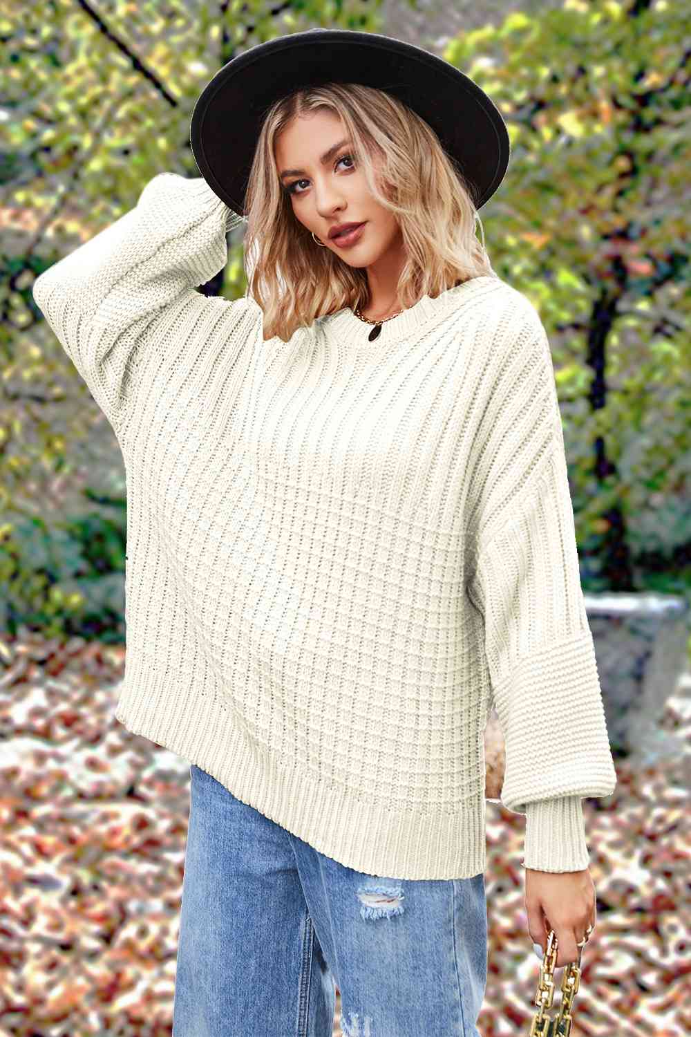 Round Neck Lantern Sleeve Sweater | 5 Colors - Lola Cerina Boutique