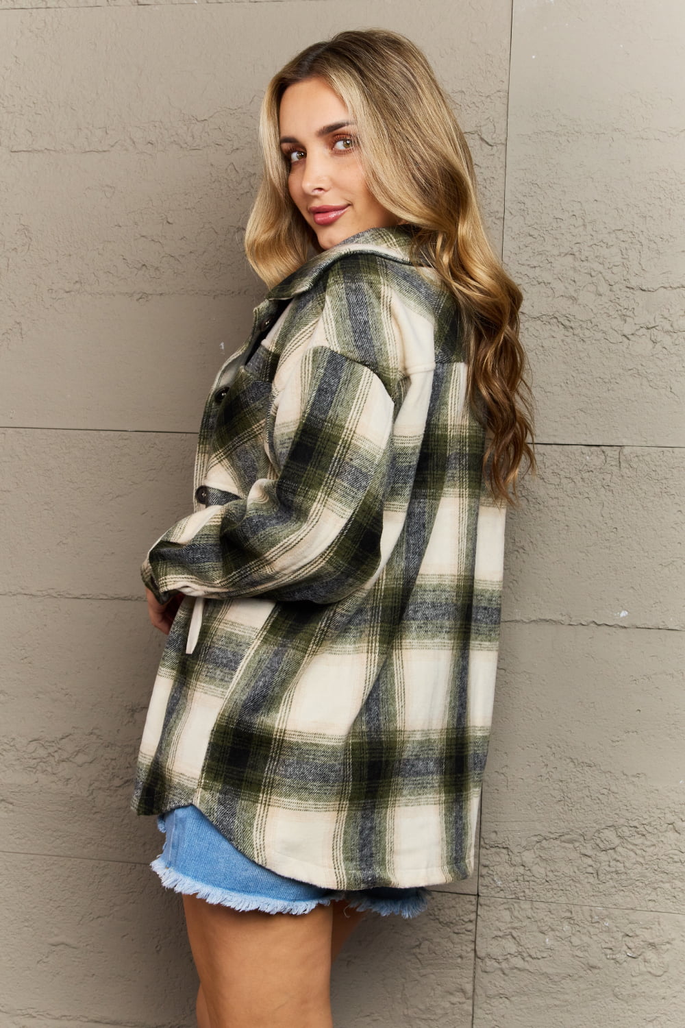 By The Fireplace Oversized Plaid Shacket in Olive - Lola Cerina Boutique