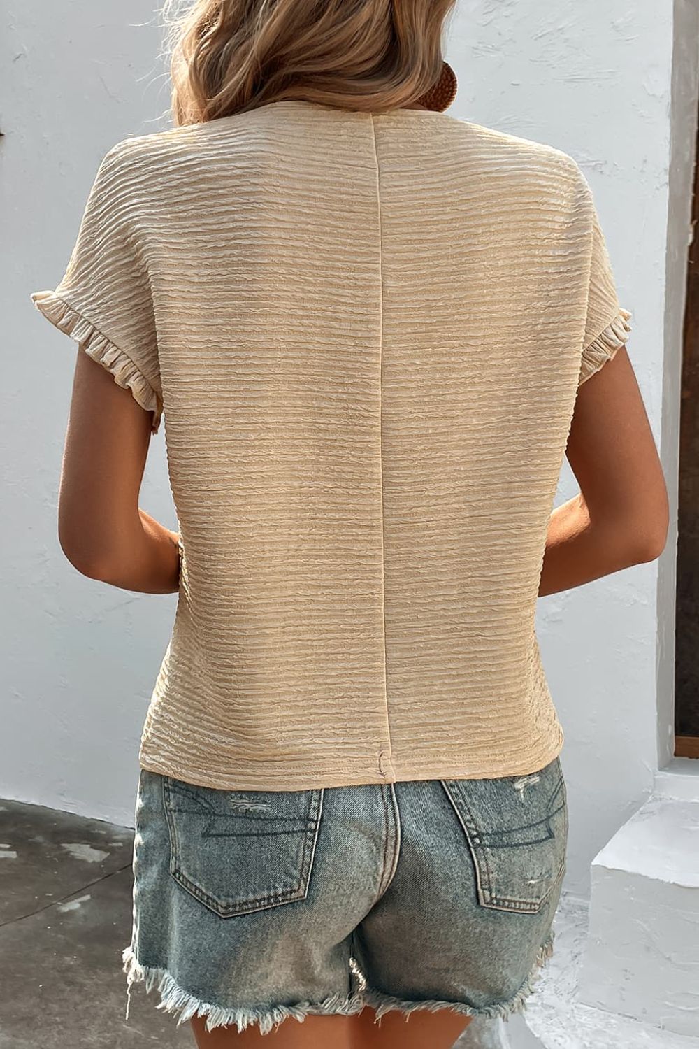 Textured Round Neck Short Sleeve Top - Lola Cerina Boutique