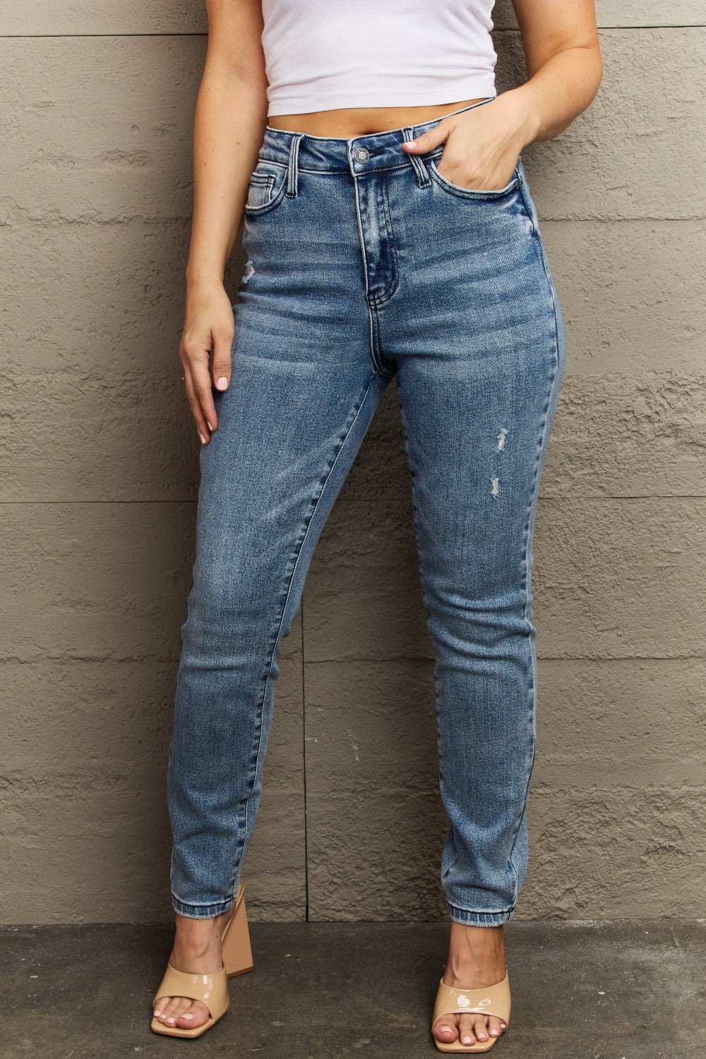 Judy Blue Kayla Full Size High Waist Distressed Slim Jeans - Lola Cerina Boutique