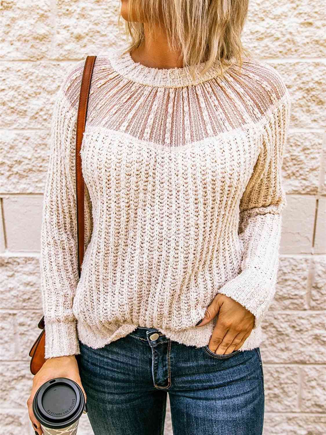 Round Neck Rib-Knit Sweater - Lola Cerina Boutique