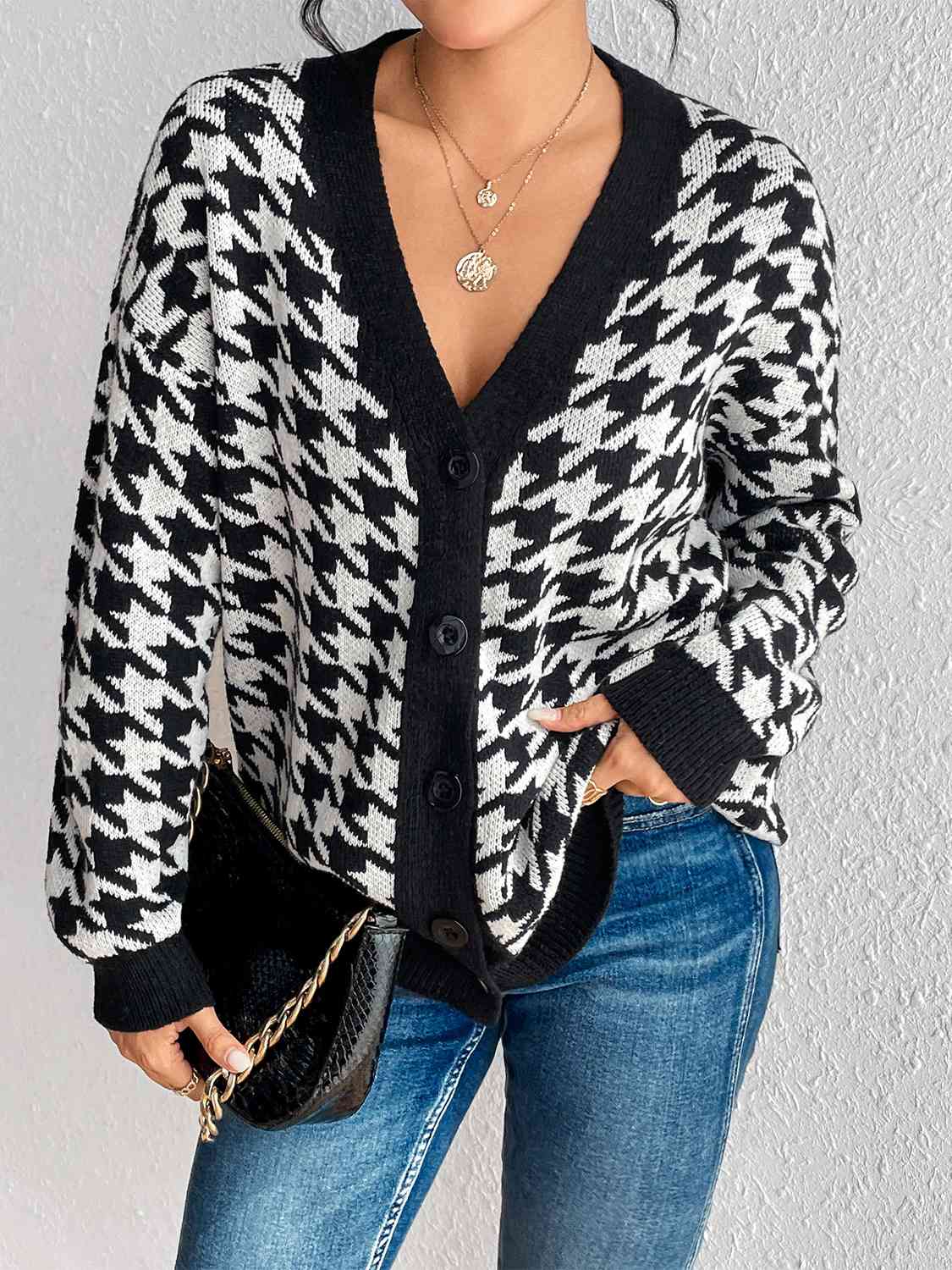 Houndstooth Button Down Cardigan - Lola Cerina Boutique