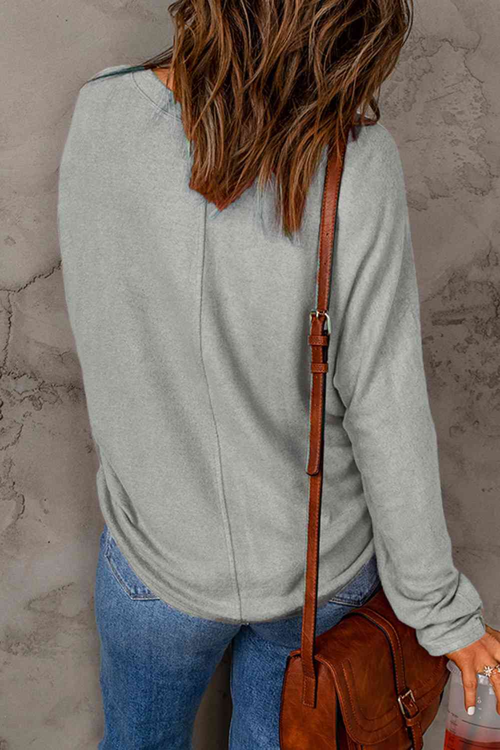 Seam Detail Round Neck Long Sleeve Top - Lola Cerina Boutique