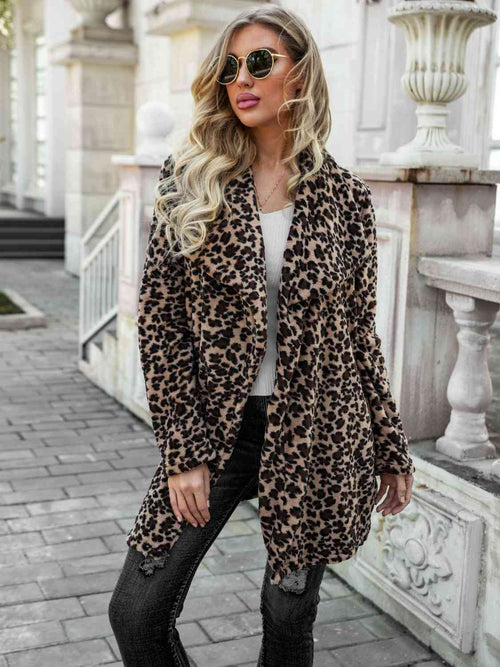 Printed Collared Longline Coat with Pockets
