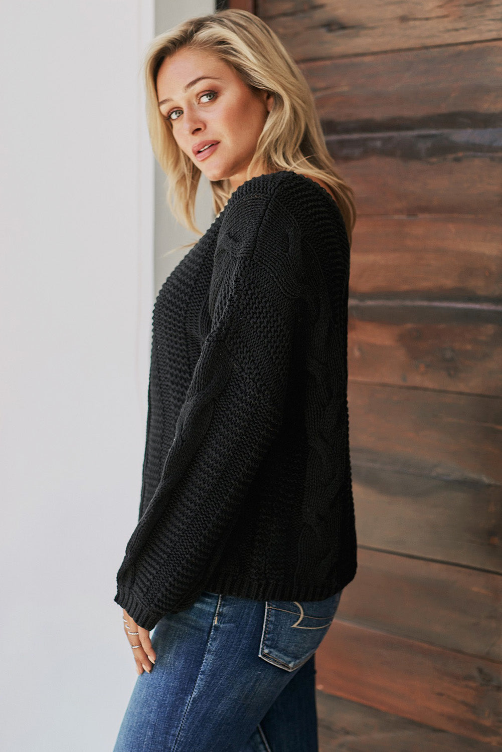 Cable Knit V-Neck Sweater - Lola Cerina Boutique