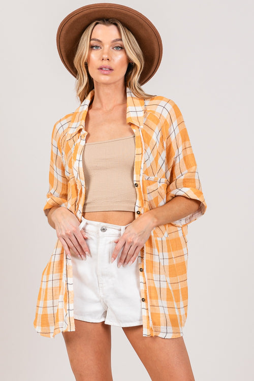 SAGE + FIG Plaid Button Up Side Slit Shirt - Lola Cerina Boutique