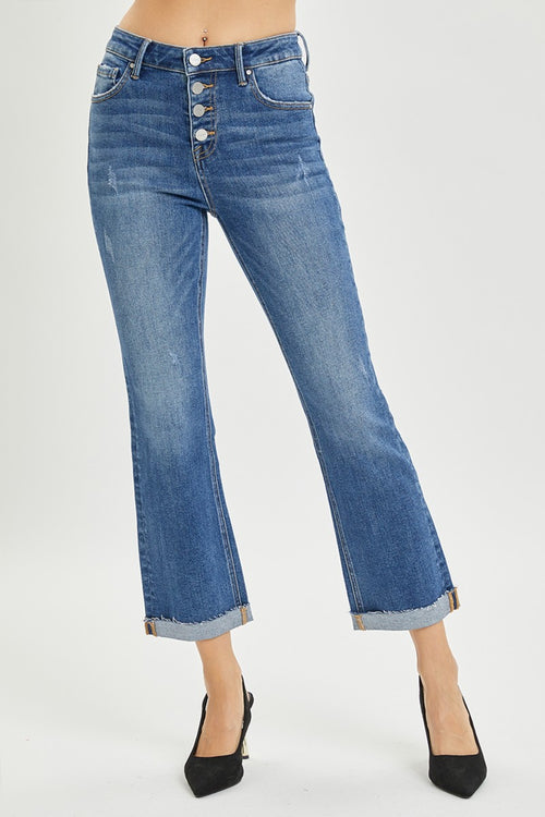 RISEN Full Size Button Fly Cropped Bootcut Jeans - Lola Cerina Boutique