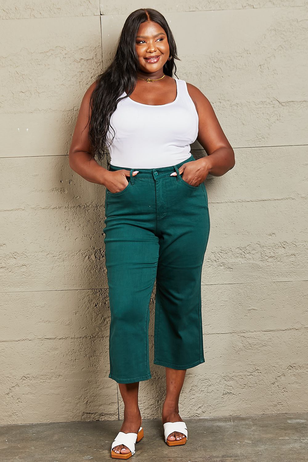 Judy Blue Hailey Tummy Control High Waisted Cropped Wide Leg Jeans - Lola Cerina Boutique