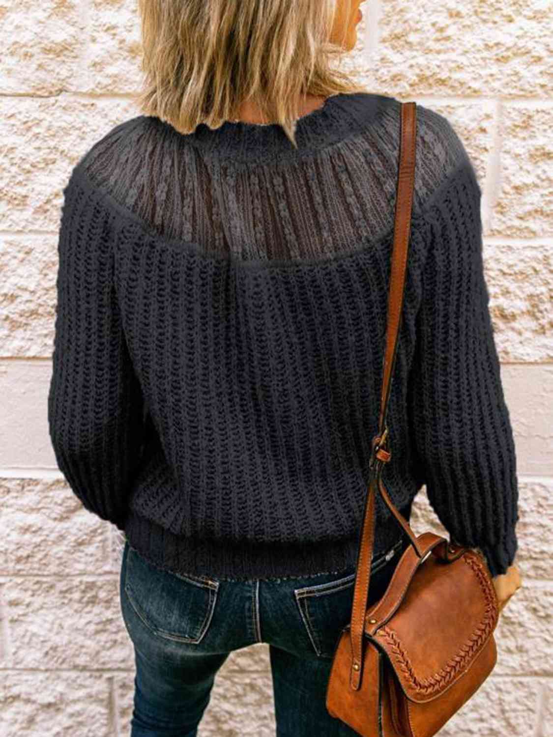 Round Neck Rib-Knit Sweater - Lola Cerina Boutique