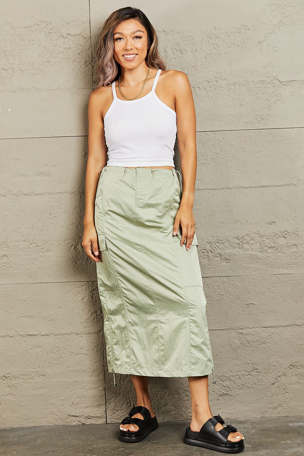 Just In Time High Waisted Cargo Midi Skirt - Lola Cerina Boutique